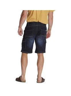 Short Cargo en jean de coton indigo uni aux coutures contrastées