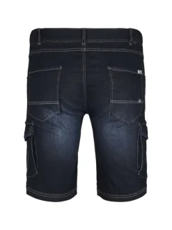 Short Cargo en jean de coton indigo uni aux coutures contrastées