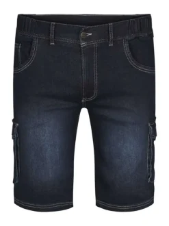 Short Cargo en jean de coton indigo uni aux coutures contrastées