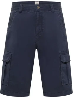 Short cargo long en coton bleu marine uni à coupe droite et à poches à rabat