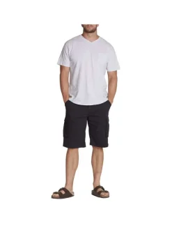 Short Cargo long en coton noir uni stretch et à passants