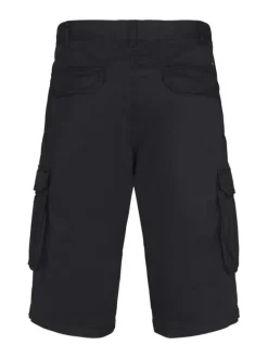 Short Cargo long en coton noir uni stretch et à passants
