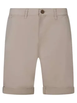 Short chino beige uni avec une coupe droite et le logo de la marque brodé