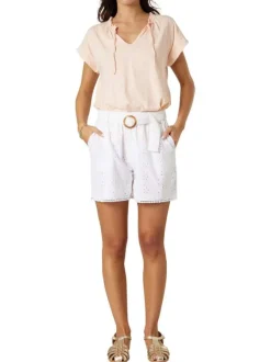 Short chino blanc uni pourvu d'une coupe droite et d'une taille élastiquée