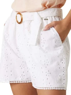 Short chino blanc uni pourvu d'une coupe droite et d'une taille élastiquée