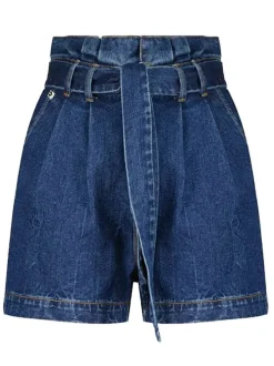 Short Chino bleu en coton uni avec une coupe droite et des poches plaquées à l'arrière