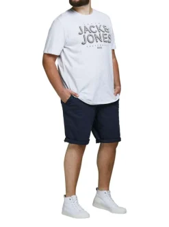 Short chino Bowie Short en coton marine uni avec une coupe droite et à 4 poches