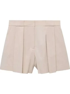 Short chino écru uni avec une coupe droite et des plis sur le devant
