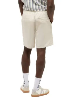 Short Chino écru uni en coton et lin mélangé avec une coupe droite