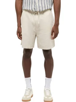 Short Chino écru uni en coton et lin mélangé avec une coupe droite