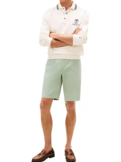 Short chino Denton en coton vert d'eau à coupe droite pourvu de multiples poches
