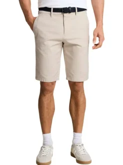 Short Chino en coton beige avec une coupe ajustée et une ceinture