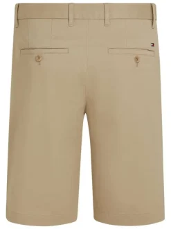 Short Chino en coton beige uni avec fermeture zippée et bouton