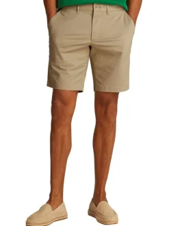 Short Chino en coton beige uni avec fermeture zippée et bouton