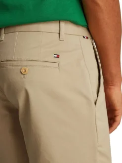 Short Chino en coton beige uni avec fermeture zippée et bouton