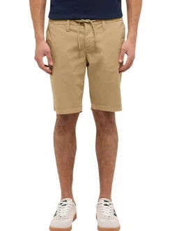 Short chino en coton beige uni avec une coupe droite et 4 poches