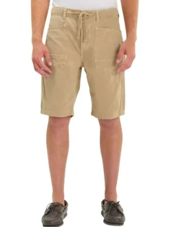 Short chino en coton beige uni avec une coupe droite muni d'un bouton