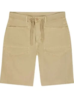 Short chino en coton beige uni avec une coupe droite muni d'un bouton