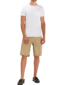 Short chino en coton beige uni avec une coupe droite muni d'un bouton