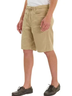 Short chino en coton beige uni avec une coupe droite muni d'un bouton