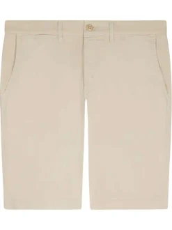 Short chino en coton beige uni avec une coupe droite à zip et bouton