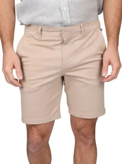 Short chino en coton beige uni avec un logo brodé et une coupe droite