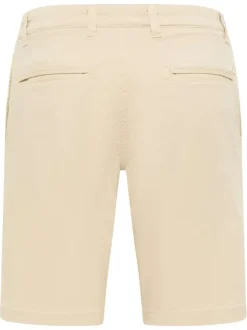 Short chino en coton beige uni à coupe droite avec des passants