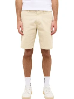 Short chino en coton beige uni à coupe droite avec des passants
