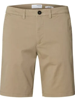 Short Chino en coton biologique beige uni avec une coupe droite