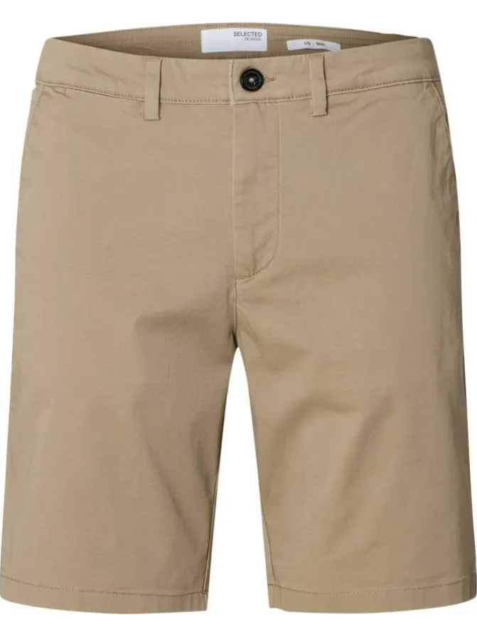 Short Chino en coton biologique beige uni avec une coupe droite