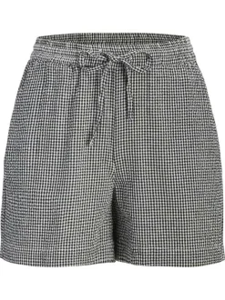 Short Chino en coton biologique noir à carreaux pourvu d'une coupe droite