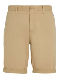 Short chino en coton biologique sable uni avec une coupe droite