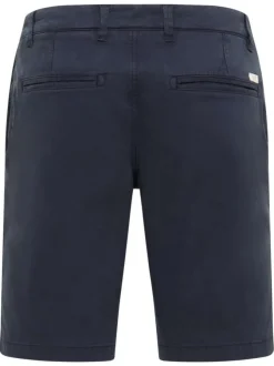 Short chino en coton bleu marine uni à coupe droite avec des passants