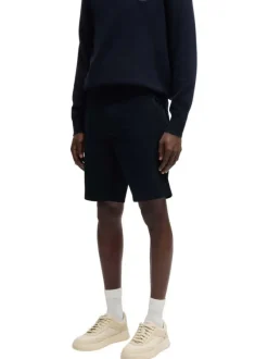 Short chino en coton bleu marine uni à coupe regular fit avec des passants