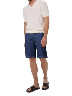 Short Chino en coton bleu uni avec poches à l'italienne à l'avant