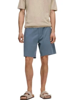 Short chino en coton bleu uni avec une coupe droite et 4 poches