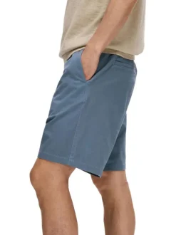 Short chino en coton bleu uni avec une coupe droite et 4 poches
