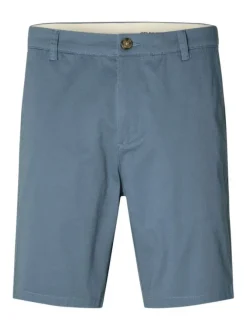 Short chino en coton bleu uni avec une coupe droite et 4 poches