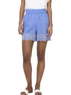 Short chino en coton bleu uni avec une coupe droite et une taille élastiquée