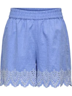 Short chino en coton bleu uni avec une coupe droite et une taille élastiquée