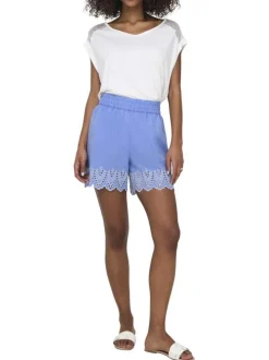 Short chino en coton bleu uni avec une coupe droite et une taille élastiquée