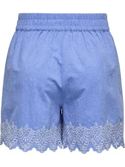 Short chino en coton bleu uni avec une coupe droite et une taille élastiquée