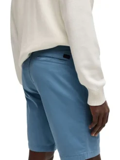 Short chino en coton bleu uni à coupe regular fit avec des passants