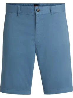 Short chino en coton bleu uni à coupe regular fit avec des passants