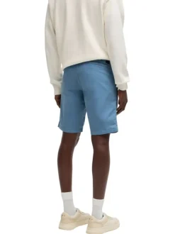 Short chino en coton bleu uni à coupe regular fit avec des passants