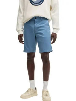 Short chino en coton bleu uni à coupe regular fit avec des passants