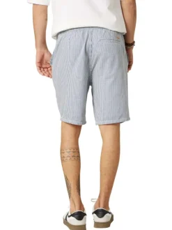 Short chino en coton ciel à rayures pourvu d'une coupe droite