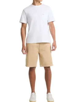 Short chino en coton écru uni avec une coupe droite et des passants