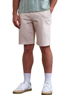 Short chino en coton écru uni avec une coupe droite et un logo brodé