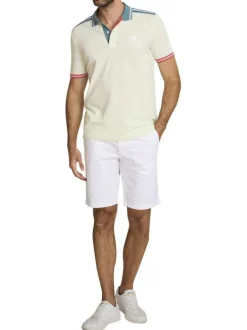 Short chino en coton et lin mélangé blanc pourvu d'une taille élastiquée